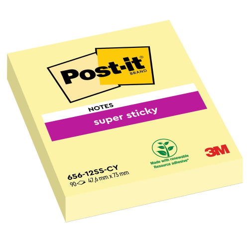 BLOCCO 90foglietti Post-itÂ® Super Sticky Giallo Canary 47.6x76mm 656-12SS-CY-EU
